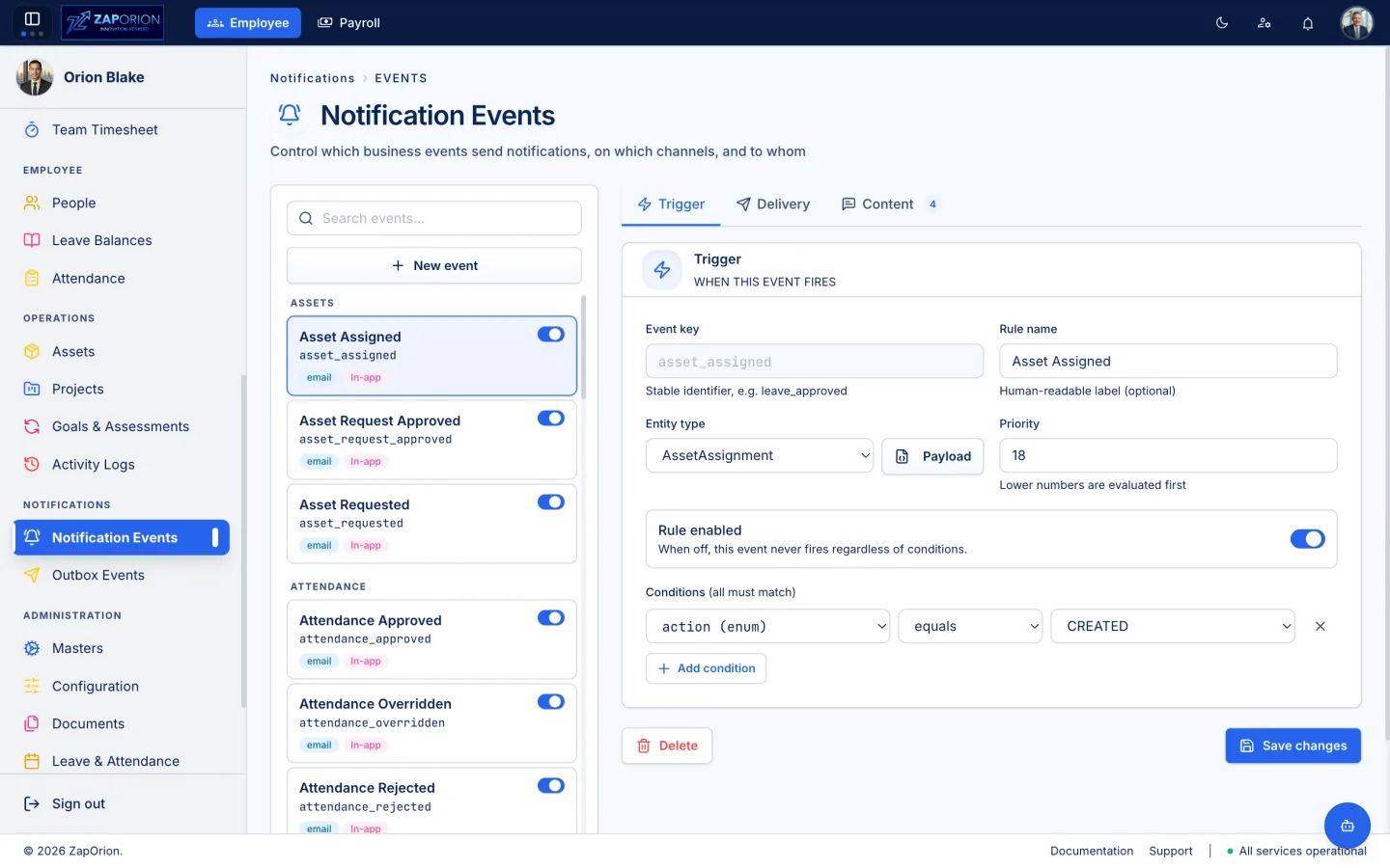 Notification events